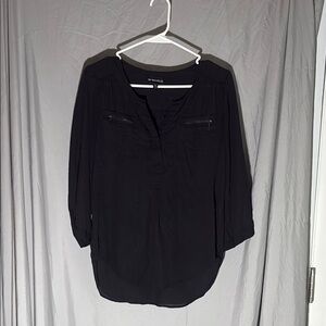 My Michelle Black Mandarin Collar Blouse